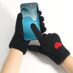 レディース冬用 厚手 二層構造 ハート柄 タッチスクリーン対応手袋の画像