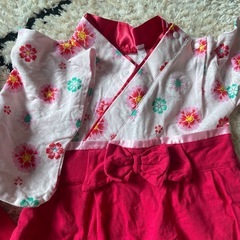 赤と白の花柄着物ドレス2点セットの画像