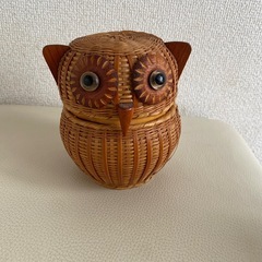 フクロウ型　竹細工　置物　小物入れの画像