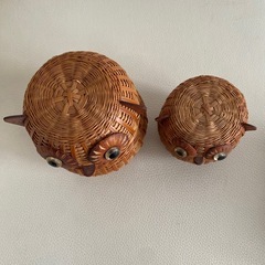 フクロウ型　竹細工　置物　小物入れの画像