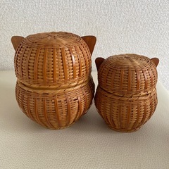 フクロウ型　竹細工　置物　小物入れの画像