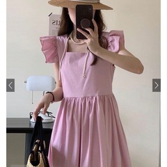 ピンク フリル袖 ロングワンピース フリルスリーブワンピースの画像