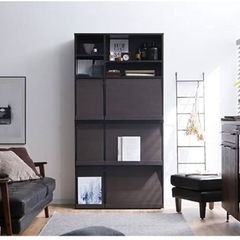 収納チェスト 本棚 2個セット リビング収納 フタ付き フラップ扉 木製 ディスプレイラック の画像