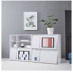 収納チェスト 本棚 2個セット リビング収納 フタ付き フラップ扉 木製 ディスプレイラック の画像