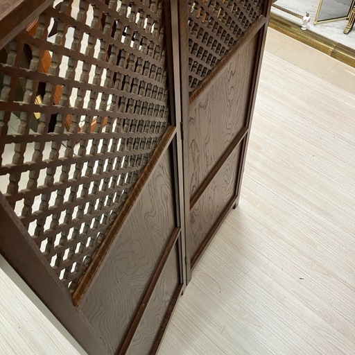 中古品　秋山木工　3連パーテーション　組子細工　カントリー調　公田店