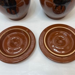 未使用 久松 漬物容器 丸壺 1号 2個セット 直径約18cm 高さ約18.5cm 1.8L 梅干し 漬物 陶器製 Fの画像