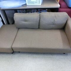 コンパクトカウチソファ ブラウン ファブリック ベルーナ オットマン付カジュアルカウチソファ ソファベッド ソファーベッド 2人掛け  札幌市 西野店の画像