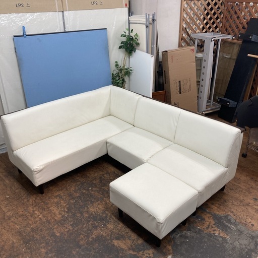 訳アリ！S763 ⭐ L字型カウチソファ+オットマン付 レザータイプ 幅202cm USED