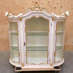 ≪★yt2090ジ≫ 美品 ロココ調ガラスキャビネット oliver 飾り棚/ガラスケース/イタリア/SILIK/姫系/プリンセス/かわいい/中古家具/宮城県仙台市 71023-10の画像