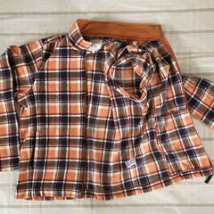 AUTHENTIC JEANSWEAR製ジャンパー　メンズ：Ｌ　チェック柄（オレンジ色）の画像