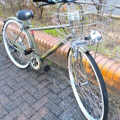 中古自転車 INNOVATION FACTORY 実用 自転車 6段変速 27インチ LEDライト カーキー 通勤 通学 近所のお出掛けなどにの画像