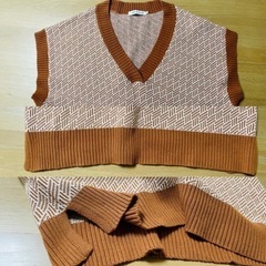 アメリカンホリック　Mサイズ　Vネック　ニットベスト　幾何学模様 の画像