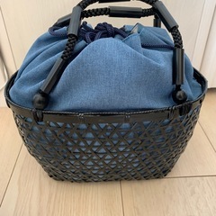 【新品】かごバッグ 竹巾着　浴衣　ブルーの画像