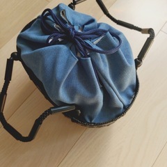 【新品】かごバッグ 竹巾着　浴衣　ブルーの画像