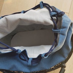 【新品】かごバッグ 竹巾着　浴衣　ブルーの画像