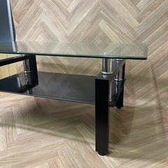 オシャレ家具　ガラスローテーブル　センターテーブル　サイズ約90×50×40cmの画像