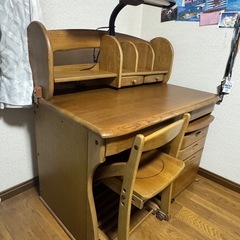 天然木 学習机セット（椅子・ワゴン・上棚付き）／甲府市引き取りの画像