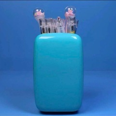 ミニ冷蔵庫型ペンホルダー　貯金箱 ブルー　鉛筆立ての画像