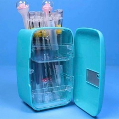 ミニ冷蔵庫型ペンホルダー　貯金箱 ブルー　鉛筆立ての画像