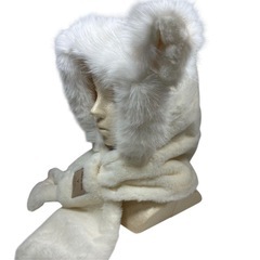 ❣️かわいい❣️キツネ耳　モコモコ　保温 ヘッドキャップ　マフラー一体の画像