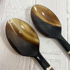✨エレガント✨サラダスプーンセット 2本セット　マーブル柄　木製ハンドルの画像