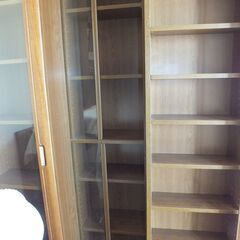 引き取り限定 丸伸 木製スライド本棚 サイズ幅120高さ197奥行47 中古美品 岡山市内よりの画像