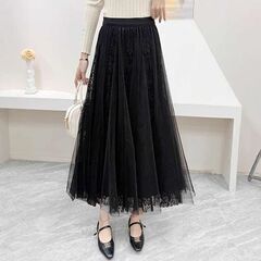 未使用 KANO SEIKA プリーツスカート ロング リバーシブル フレア チュール レース Aラインの画像