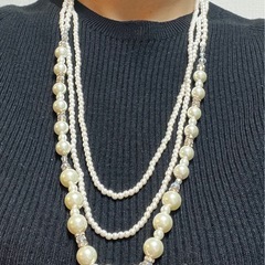 パール&ビーズの3連ロングネックレスの画像