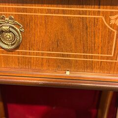 引出し付き 猫脚 サイドテーブル コンソールテーブル アンティーク調 天板象嵌細工 横幅48cm 奥行40cm 高さ71cm★買取帝国 志木店の画像