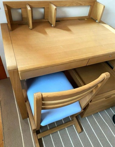 ★ OTSUKA 大塚家具 天然木 学習デスク、チェア、ワゴン、3点セット