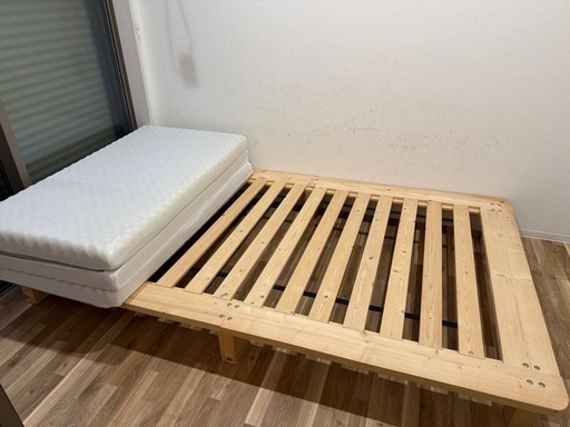 中古品  セミダブル   ベッド フレームセット ニトリ セミダブル 棚・サイド収納付きベッドフレーム(NS-003 浅型