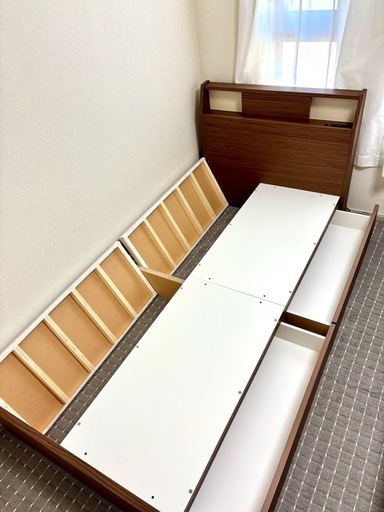 【ニトリ】シングルベットフレームダークブラウン  引き出し付き