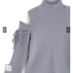 【着用回数1回】ショルダーオープンリボンリブニットトップスの画像