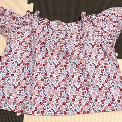 ※締切りました※ ■無料■アカチャンホンポ　花柄オフショルダーTシャツ 80cm/ストライプショルダー　赤の画像