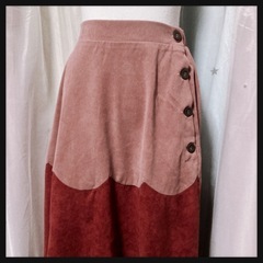 ꒰merlot꒱夢可愛い スカラップ スウェード調 ロングスカート ピンク赤系の画像