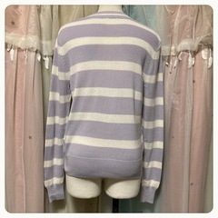 ꒰GU꒱ラベンダーカラー ボーダー 長袖 薄手春ニット 紫系 トップスの画像