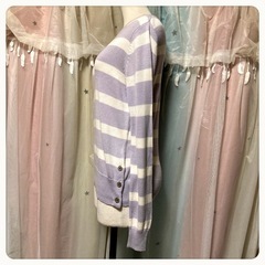 ꒰GU꒱ラベンダーカラー ボーダー 長袖 薄手春ニット 紫系 トップスの画像