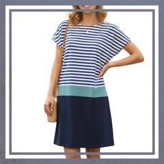 マリンカラー ドルマンスリーブのボーダー柄ワンピースの画像