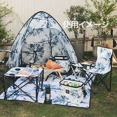 中古　ポップアップサンシェード等レジャーセット（テント/レジャーシート/折りたたみチェア/スツール/ストレージボックス）の画像