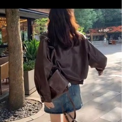 【新品未開封】韓国 襟付きボリュームスリーブフェイクレザーブルゾン ブラウン 茶の画像