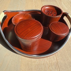 茶器セット 茶托 茶こぼし 茶筒 茶こし受け　お盆 日本茶器セットの画像