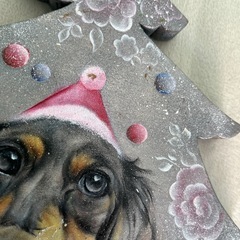 犬　ペット　ダックス　クリスマス　インテリア　木製の画像