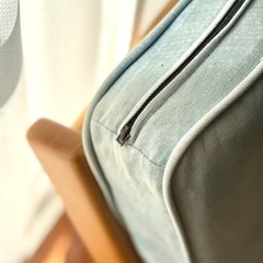 （取引中）2人掛けソファ 木製フレーム×デニム調ファブリックの画像