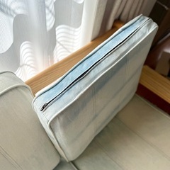 （取引中）2人掛けソファ 木製フレーム×デニム調ファブリックの画像