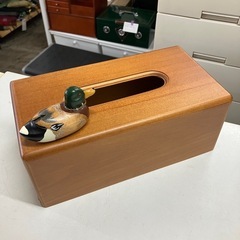 2511-056 FORTUNATE DECOY カモが乗っている木製ティッシュケース 中古の画像