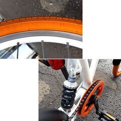 SIAFEI 20インチ 折りたたみ自転車 ホワイト×レッド 6段変速 ライト/カゴ付き 自転車 札幌市 中央区 南12条の画像