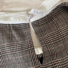 袖レースのチェック柄ミニワンピースの画像