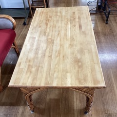 ラタンローテーブル＊天板ナラ集成材【町田市再生家具】　252234の画像