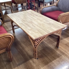 ラタンローテーブル＊天板ナラ集成材【町田市再生家具】　252234の画像