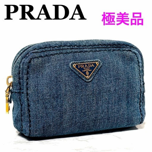 【極美品】PRADA プラダ デニム ポーチ 三角ロゴ 小物入れ